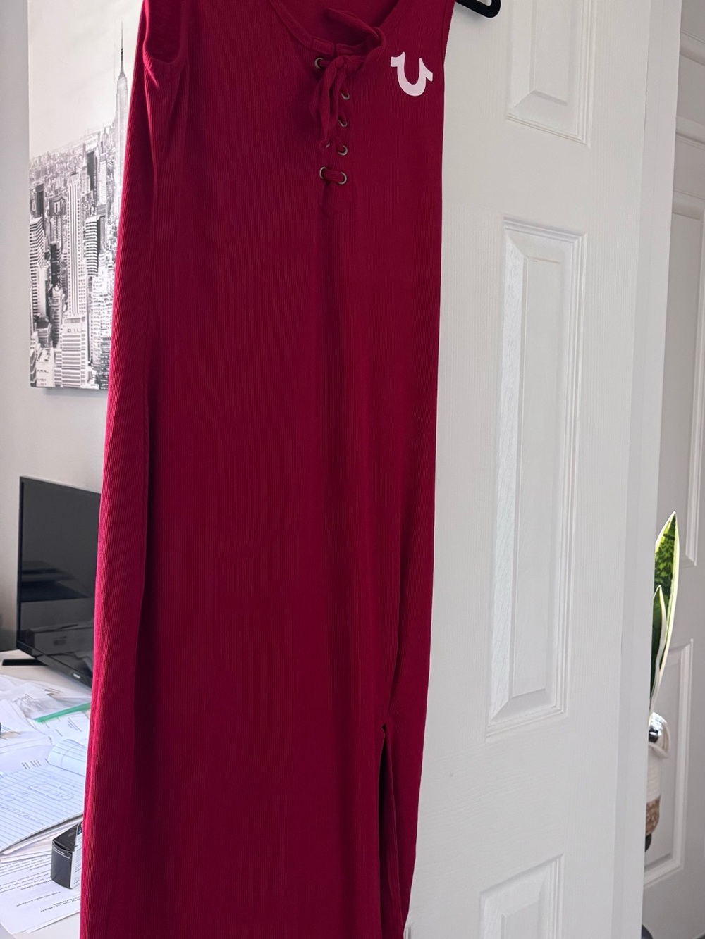 True Religion Sleeveless Lace-Up Maxi Dress in Burgundy